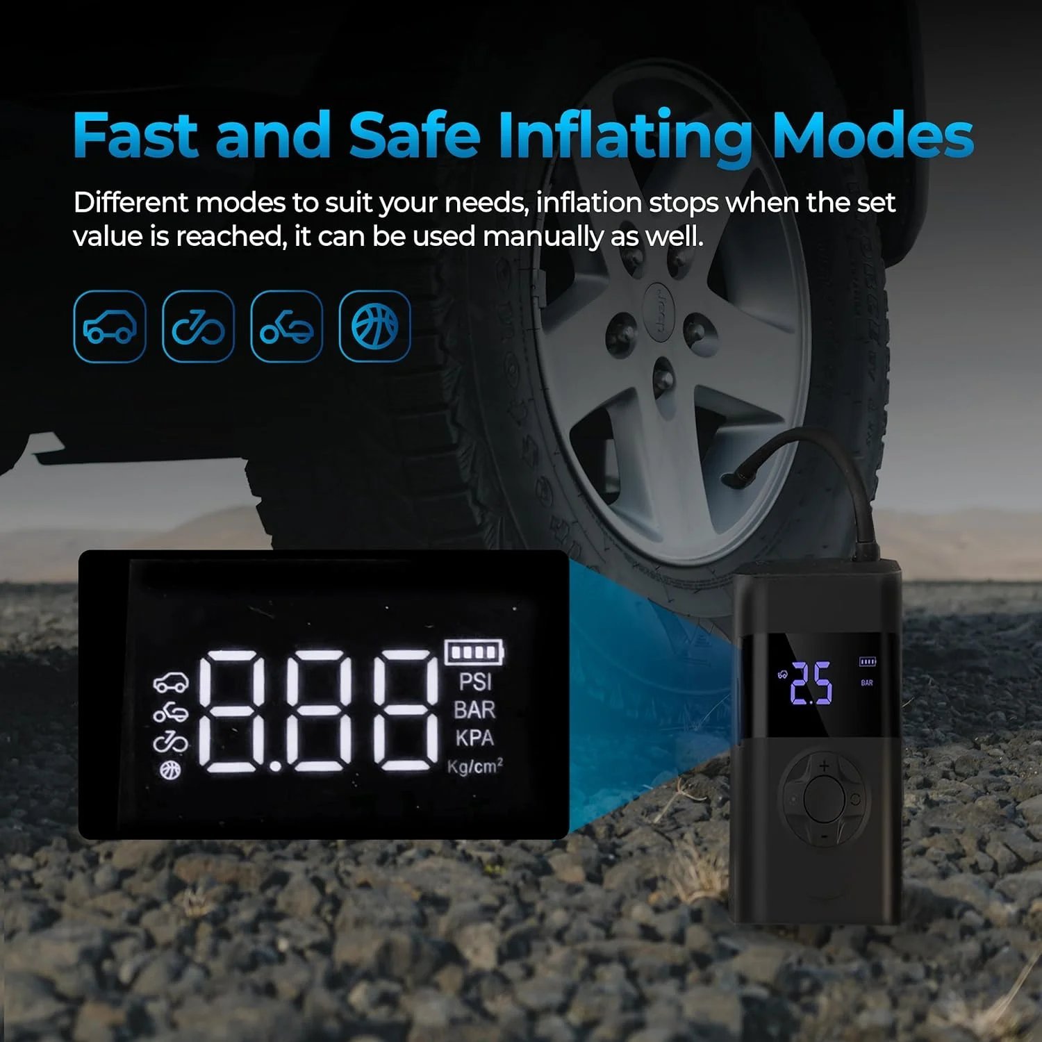 🔥Portable Tire Inflator - Smart ON/OFF Hose Design