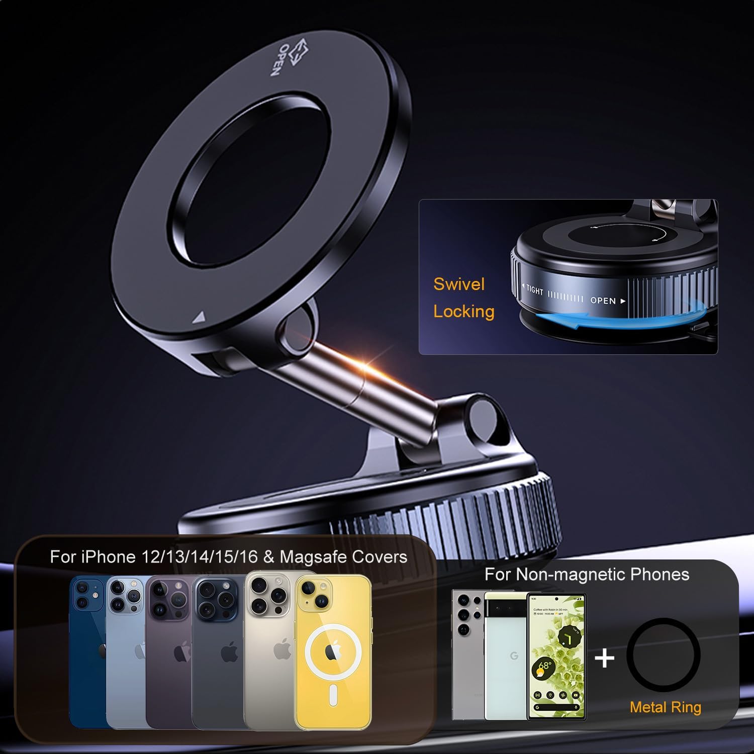 2025 Newest 360�� Adjustable Vacuum Magnetic Suction Cup Phone Holder Mount