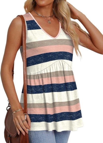 Women Dressy Sleeveless V Neck Babydoll Tank Tops