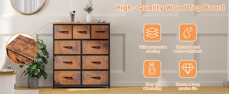 Product Introduction of Cupboards Cabinets Dresser - with 9 Drawers, Bedroom  Organizer, Steel Frame and Wood Top for Bedroom, Closet, Entryway 4