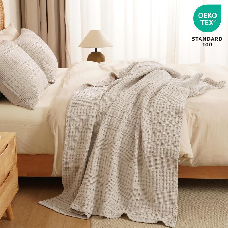 Product Introduction of PHF 100% Cotton Weave Waffle Blanket, Aesthetic Soft Woven and Breathable Blanket for Bed Sofa Home Decor for for All Season 9