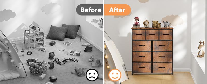 Product Introduction of Cupboards Cabinets Dresser - with 9 Drawers, Bedroom  Organizer, Steel Frame and Wood Top for Bedroom, Closet, Entryway 1