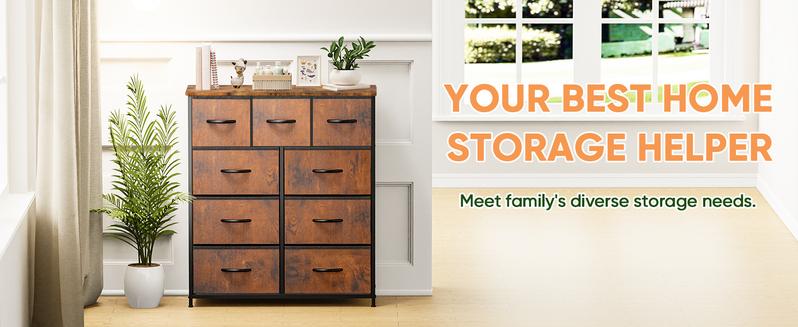 Product Introduction of Cupboards Cabinets Dresser - with 9 Drawers, Bedroom  Organizer, Steel Frame and Wood Top for Bedroom, Closet, Entryway 5