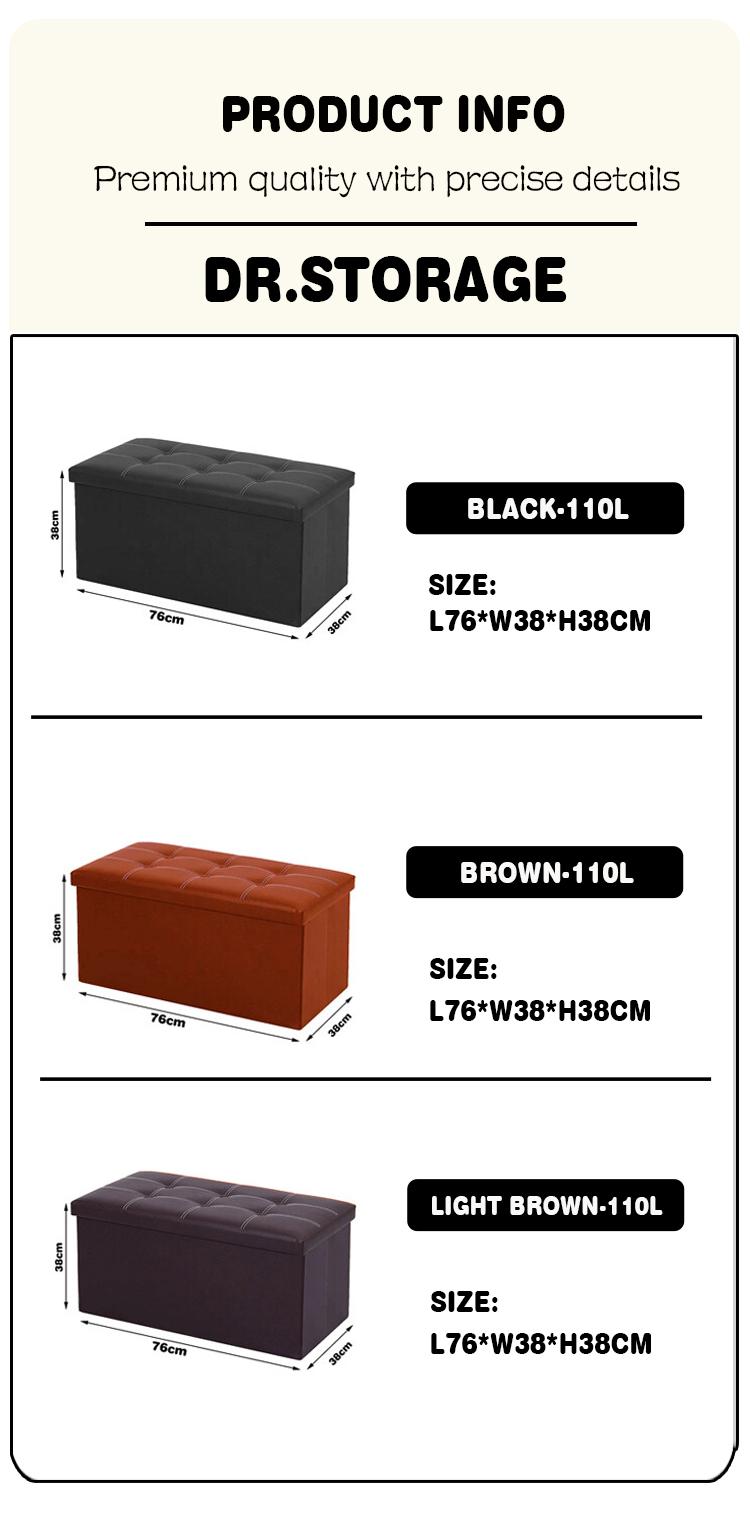 Product Introduction of DR.STORAGE 110L Large Capacity Storage Bench Foldable Storage Stool Bench Multipurpose Storage Sofa 7