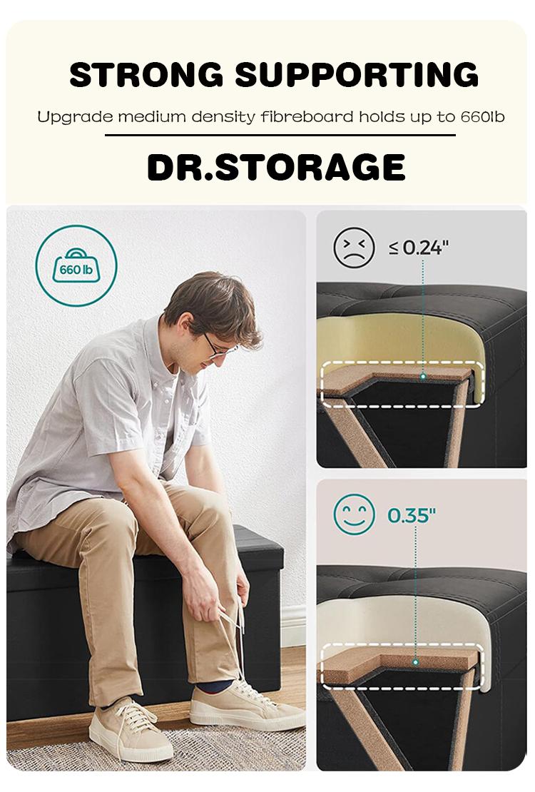 Product Introduction of DR.STORAGE 110L Large Capacity Storage Bench Foldable Storage Stool Bench Multipurpose Storage Sofa 3