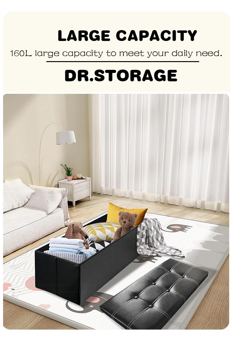 Product Introduction of DR.STORAGE 110L Large Capacity Storage Bench Foldable Storage Stool Bench Multipurpose Storage Sofa 6
