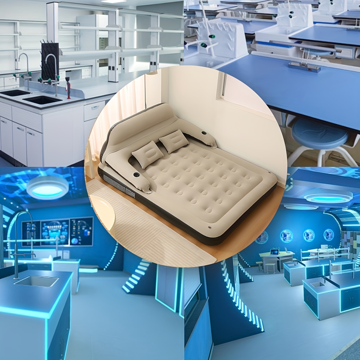 Inflatable Air Mattress with a Headboard And Pillows