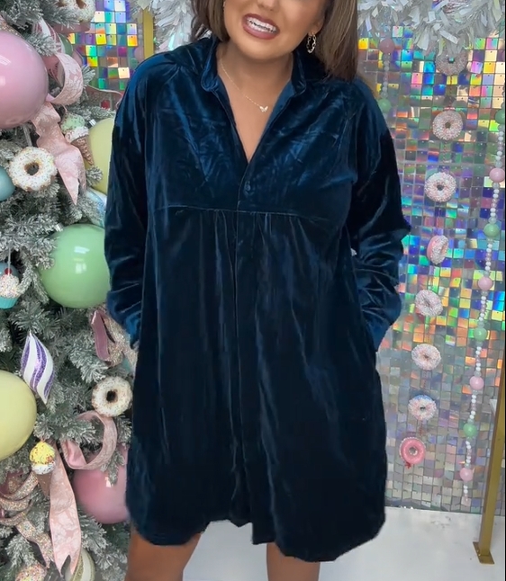 Velvet Long Sleeve Shirt Dress (Buy 2 Free Shipping)-boocean.com