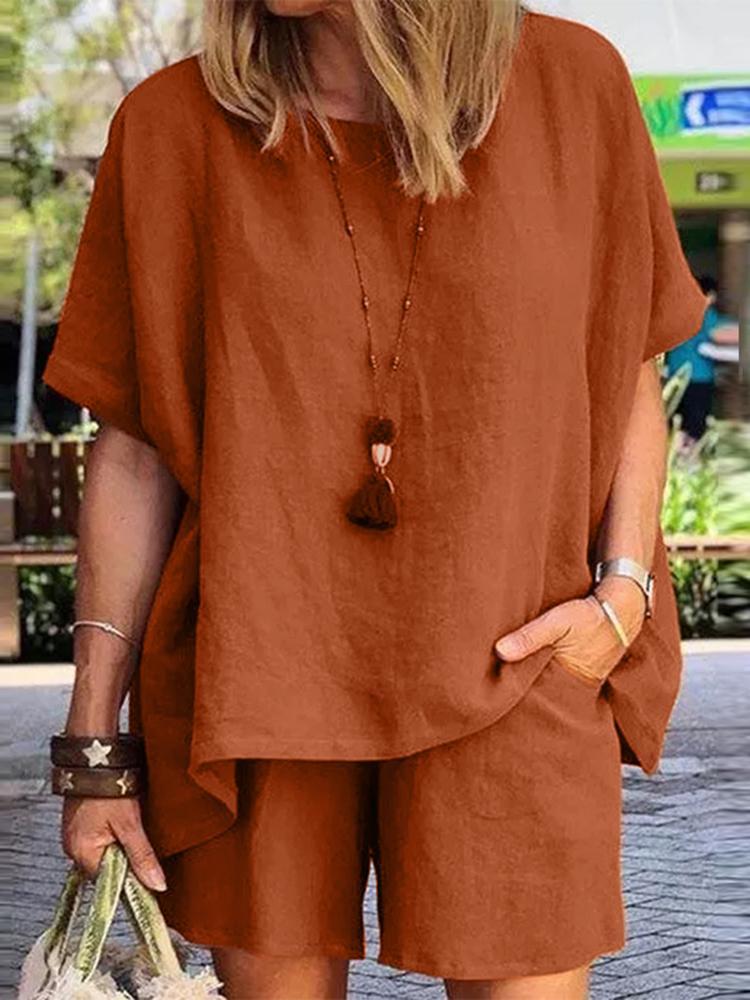 Solid color Elastic waist Suit (Blouse + Pants)-boocean.com