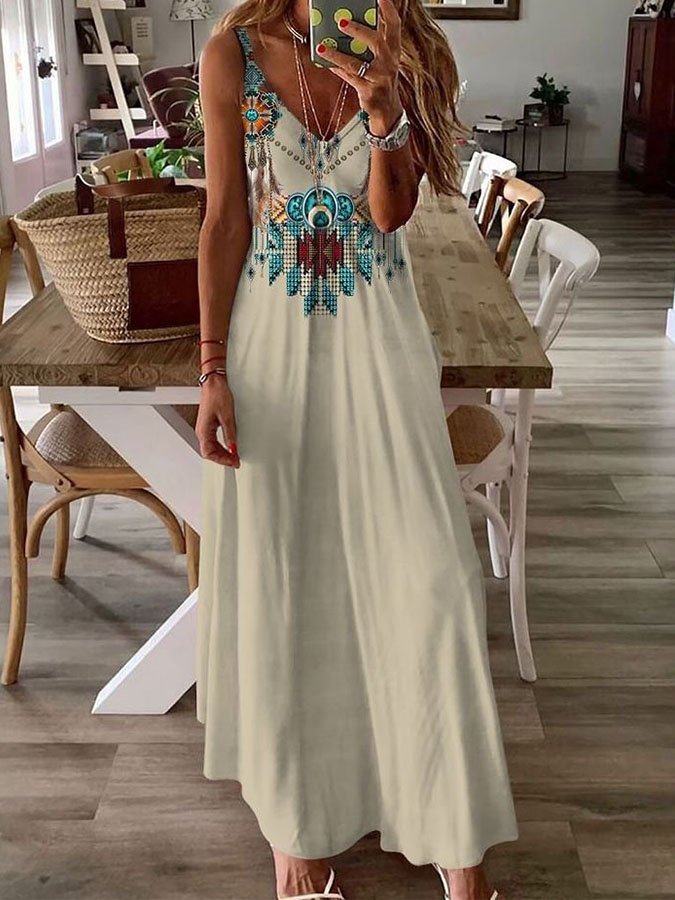 Retro Ethnic Print Dress-boocean.com