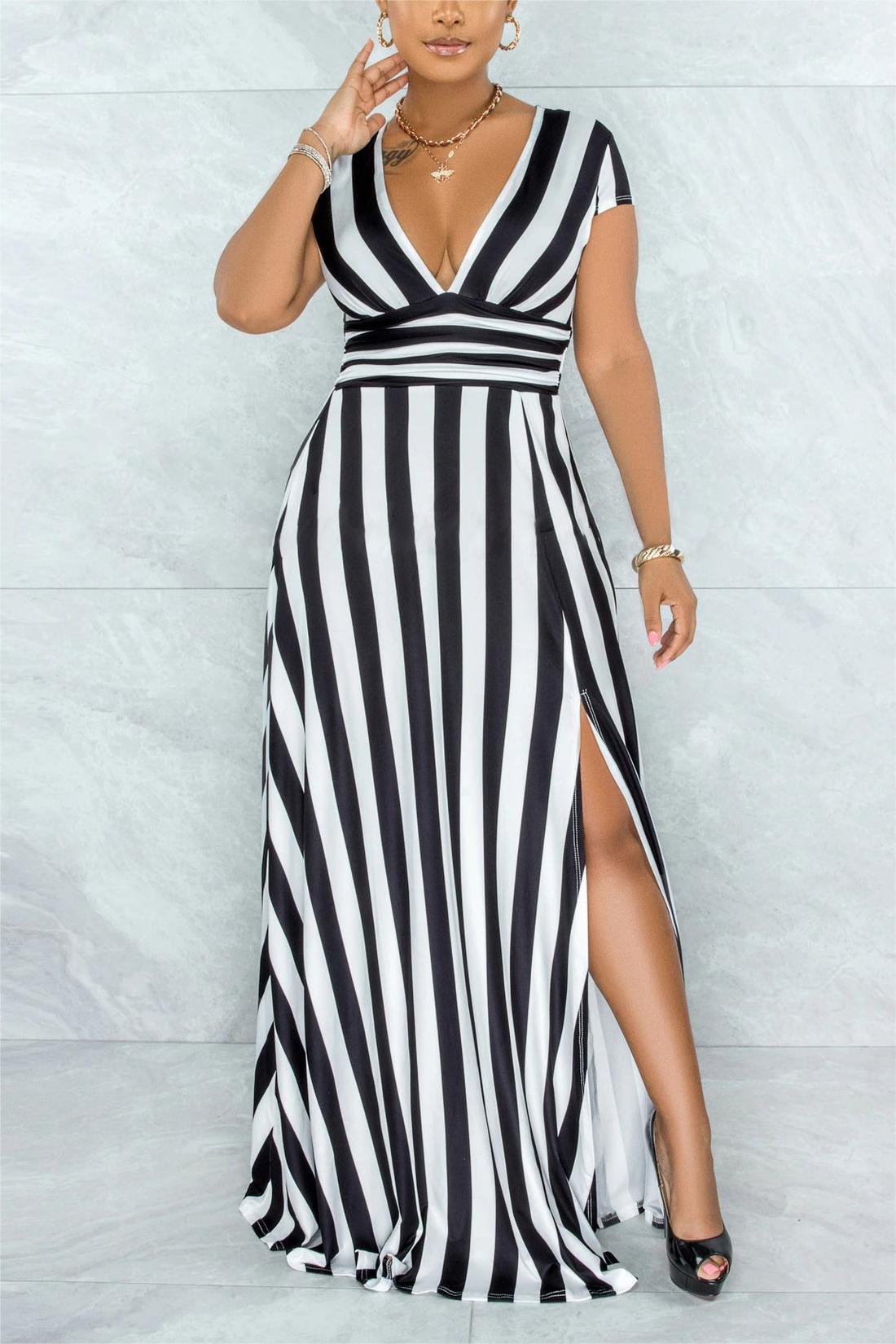 SEXY STRIPED HIGH WAIST MAXI DRESS - BUY 2 FREE SHIPPING-boocean.com