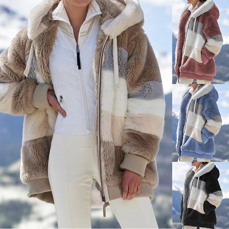 Rcontrasting Lamb Wool Padded Coat-boocean.com
