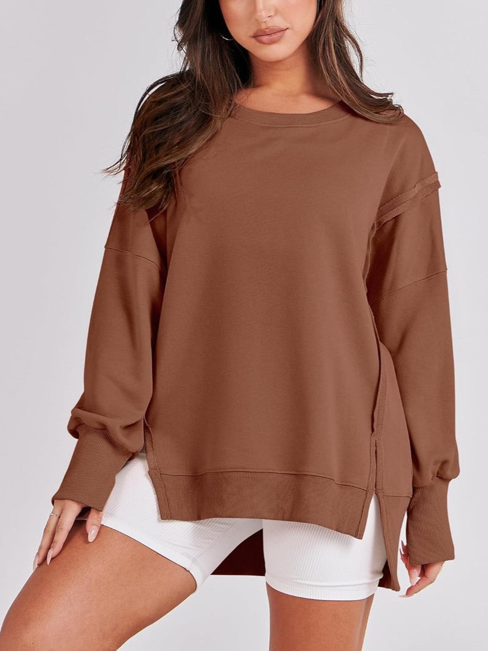 Oversized Crew Neck Long Sleeve Pullover Top