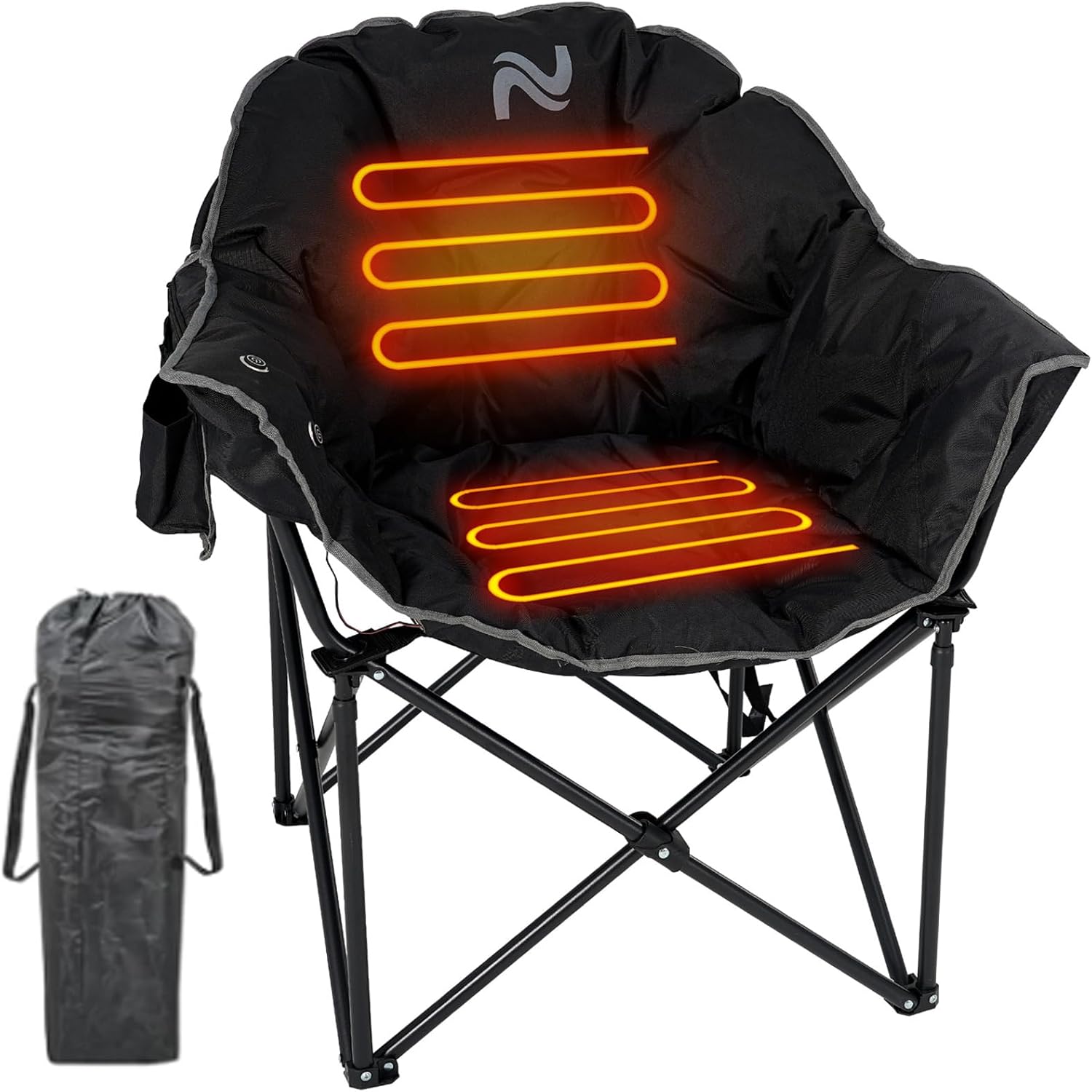 Oversized Heated Camping Chair, Patio Lounge Chairs with 3 Heat Levels