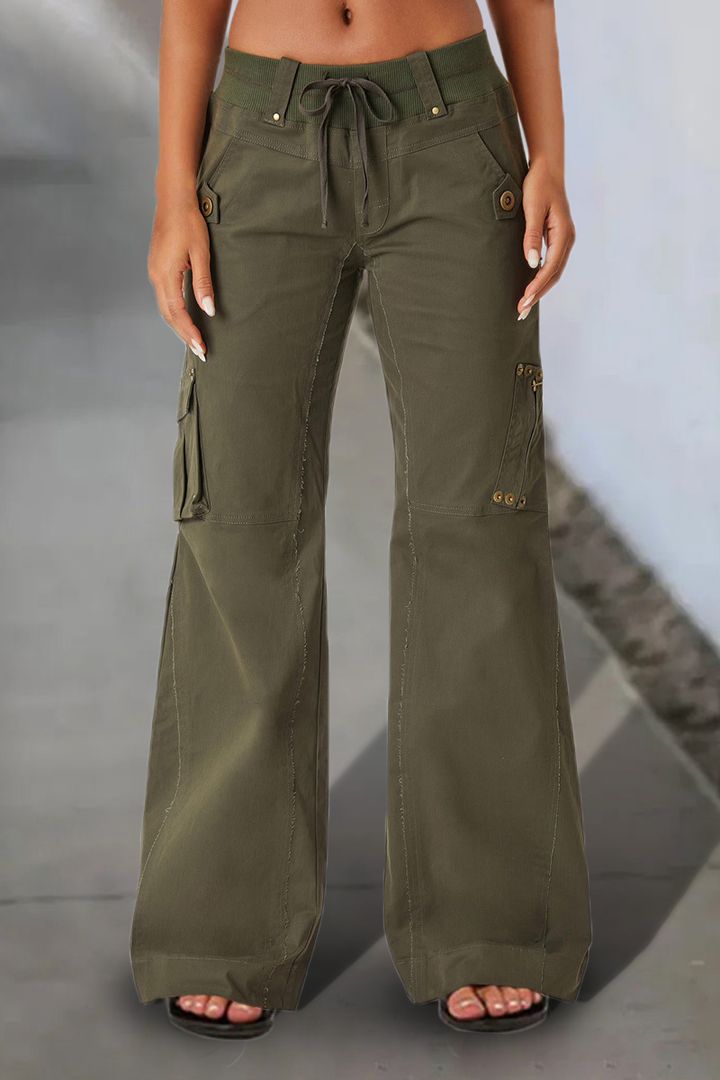 Zip Pocket Drawstring Waist Wide Leg Pants-boocean.com