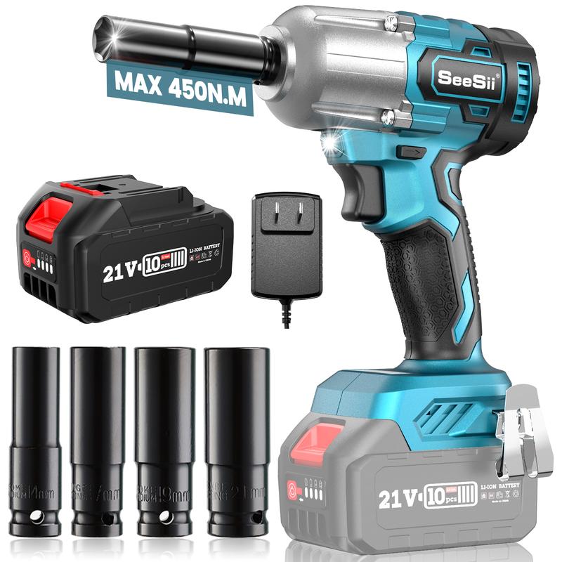 Seesii Cordless 1/2-inch Brushless Impact Wrench with 450N.m (332Ft-lbs) Max Torque