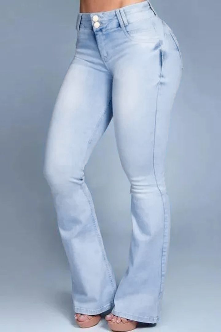Button Front Butt Lifting Flare Jeans-boocean.com