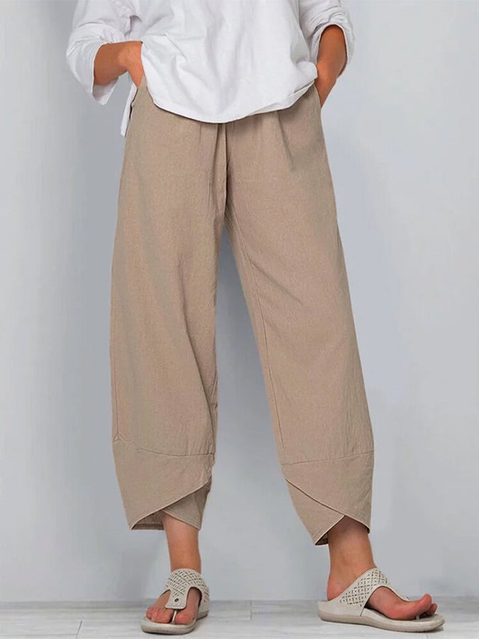 Women's Cotton Linen Simple Loose Casual Ninth Pants-boocean.com