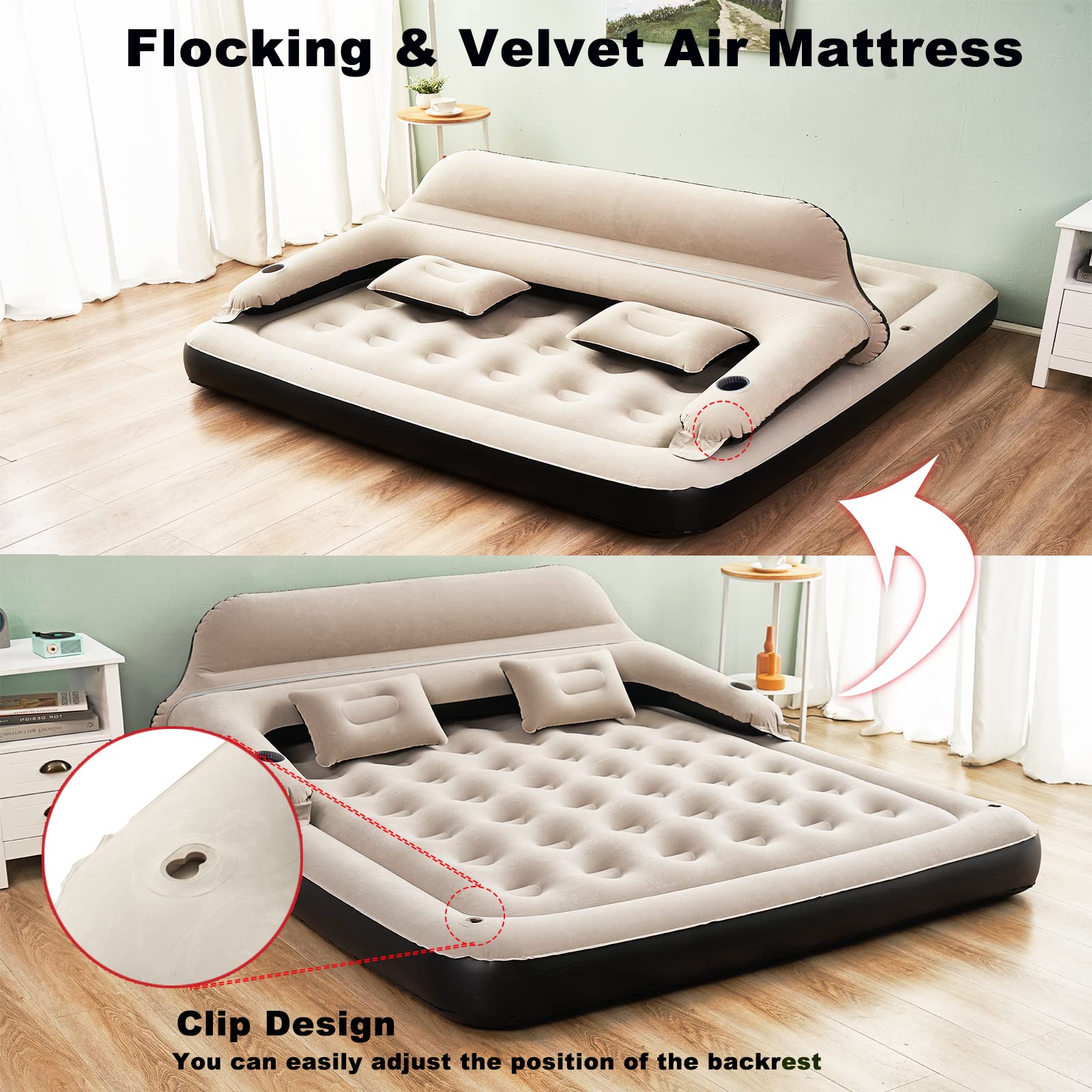 Inflatable Air Mattress with a Headboard And Pillows