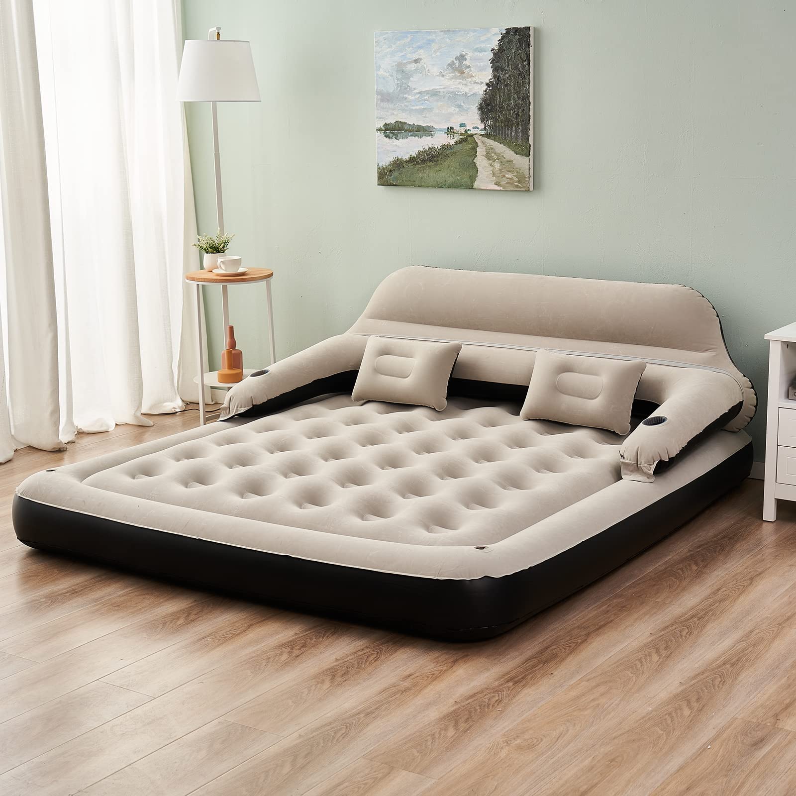 Inflatable Air Mattress with a Headboard And Pillows