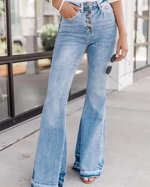90s Vintage Button Up High Waist Flare Jeans-boocean.com