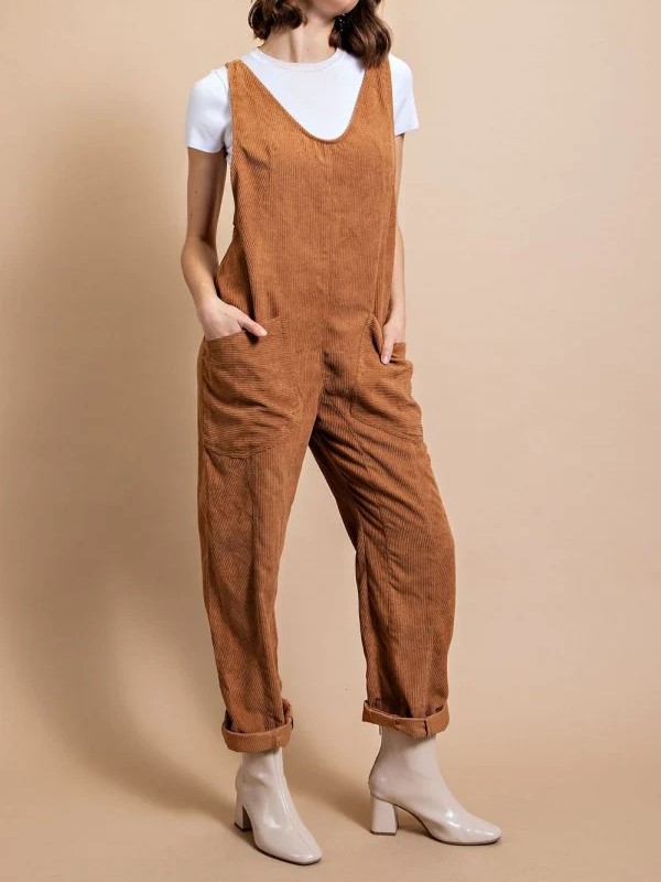 🔥Hot Sale-V Neck Corduroy Jumpsuit with Adjustable Strap (Buy 2 Free Shipping)-boocean.com