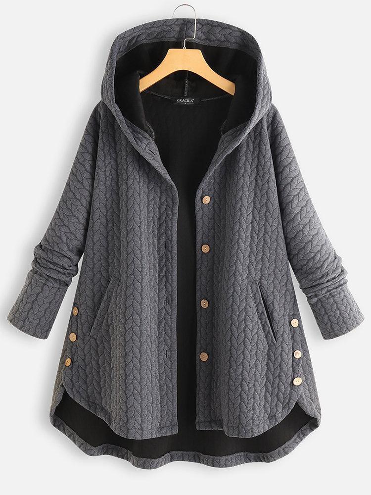 Women Vintage Solid Long Sleeve Hoodie Sweater Coat-boocean.com