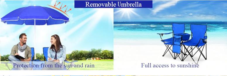 Product Introduction of [Costway] Double Portable Picnic Chairs, Folding Camping Chairs w/Detachable Umbrella, Cooler Bag, Cup Holders, Patio Beach Camping Chairs for Outdoors-Springtok 3