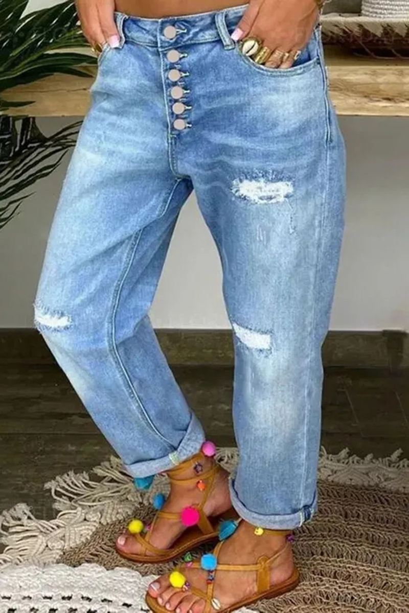 Ripped Button Up Low Waist Jeans(Buy 2 Free Shipping)-boocean.com