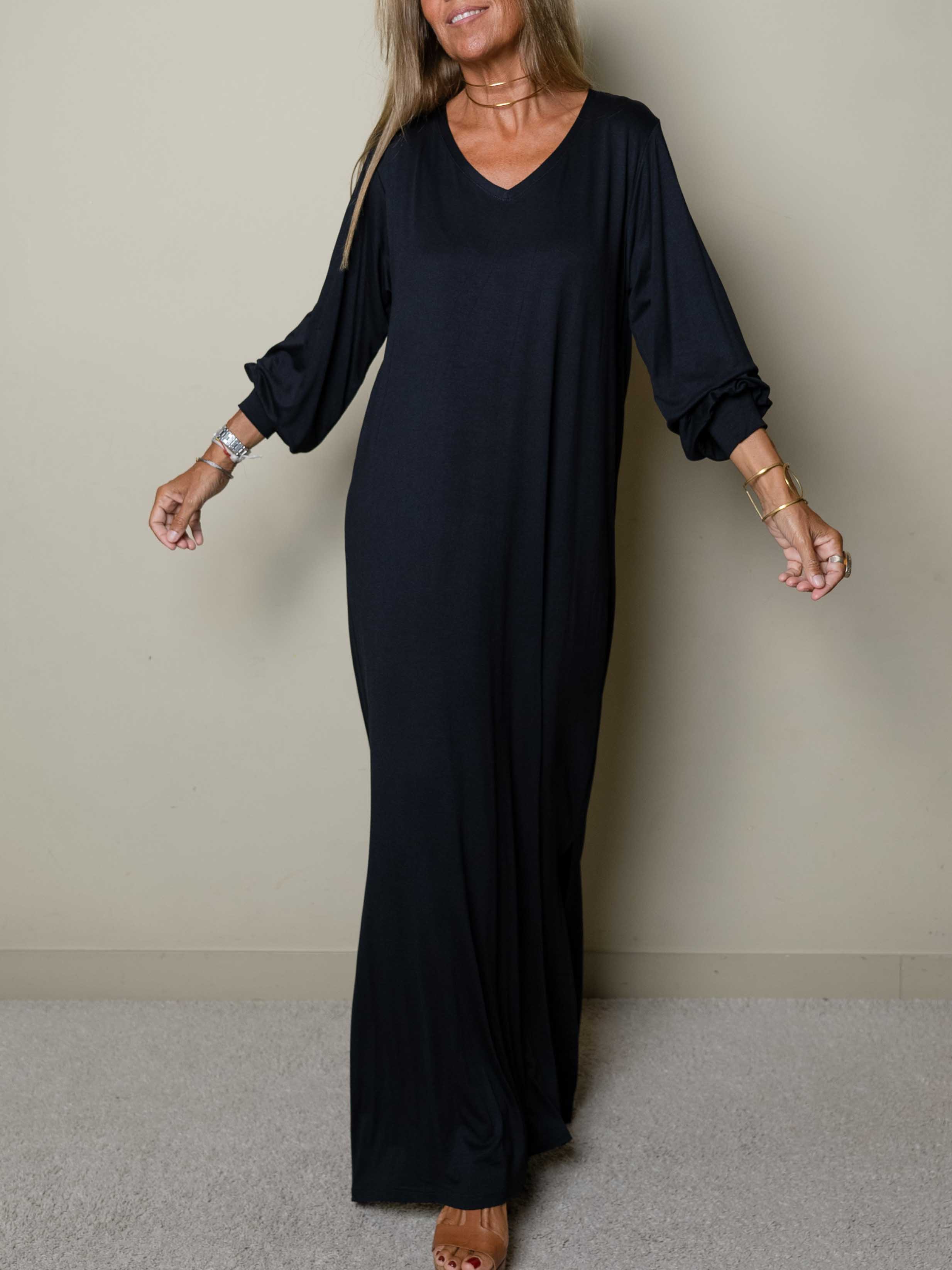 Women Casual V-neck Maxi Dress-boocean.com