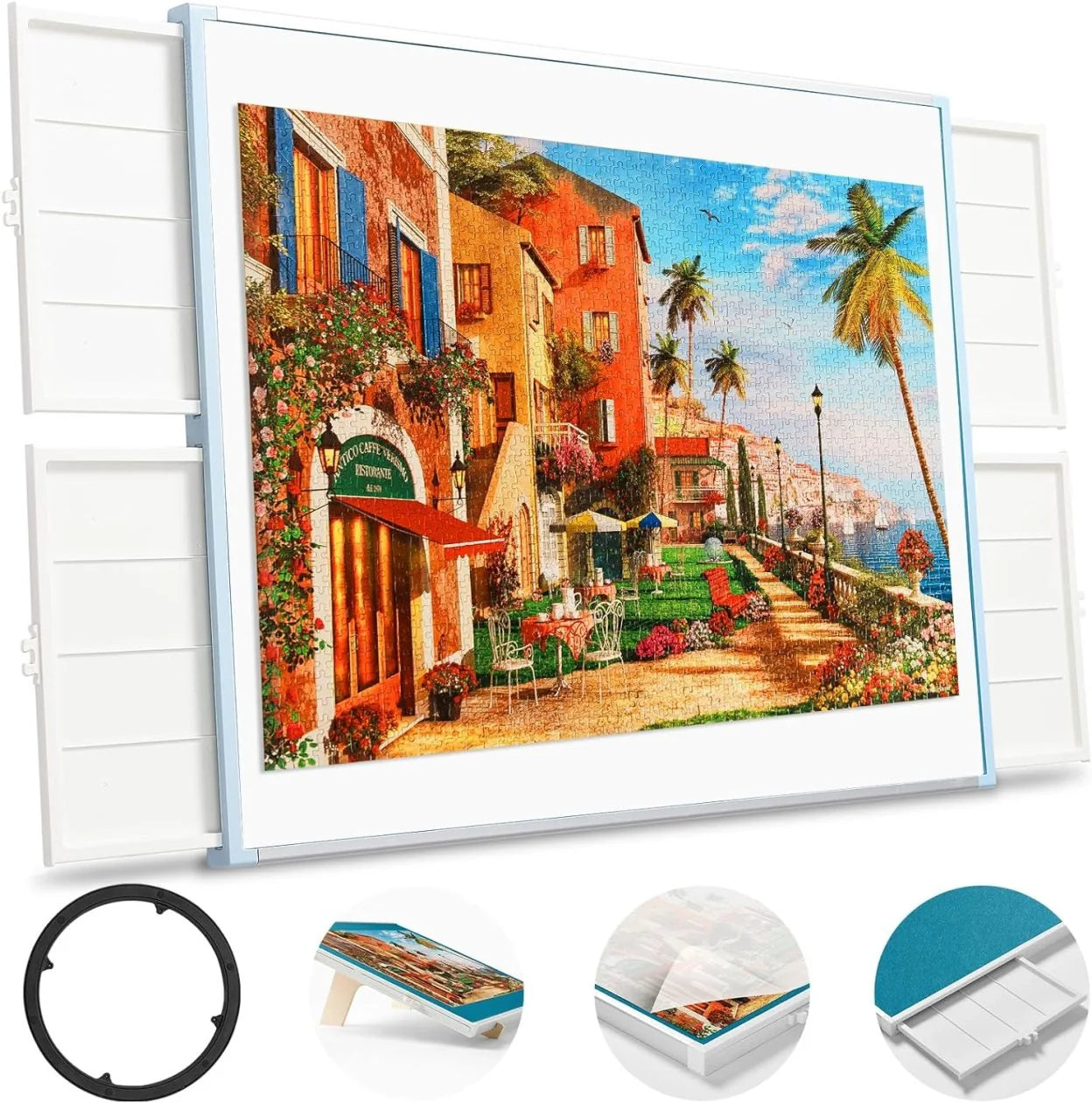 Rotating Puzzle Board with Drawers and Cover.Tilt&Lazy Susan