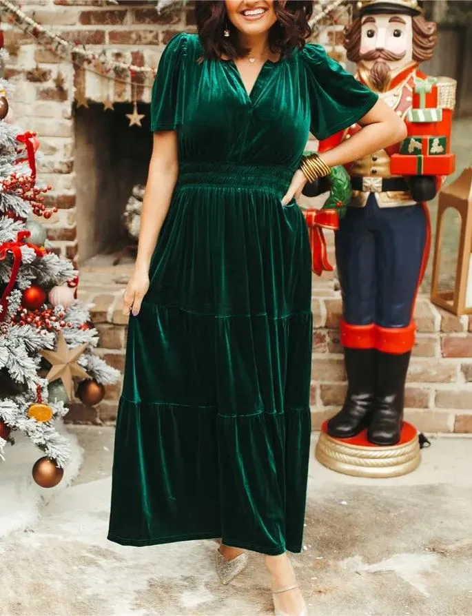 Velvet Tiered  Maxi Dress (Buy 2 Free Shipping)-boocean.com