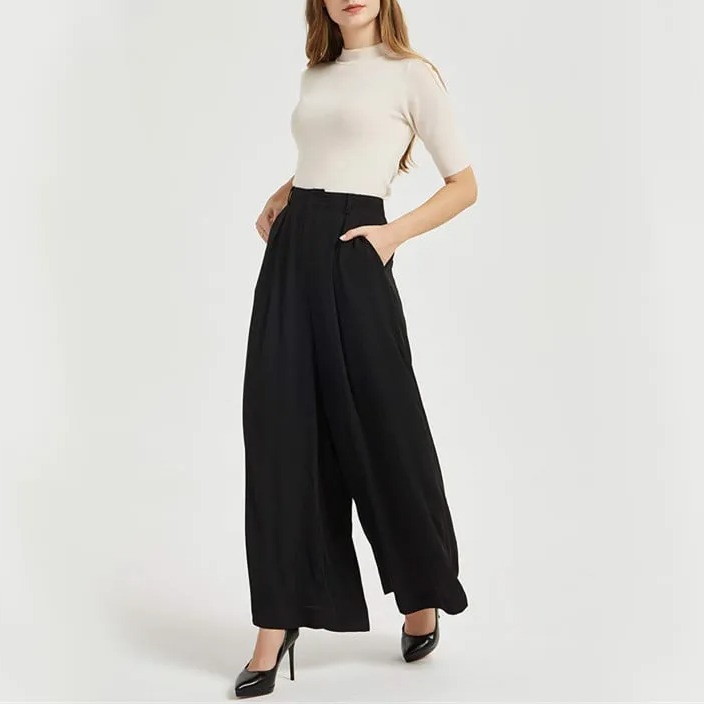 Women High Waist Casual Wide Leg Trousers-boocean.com