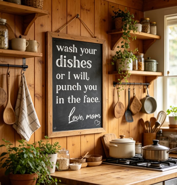 “Wash Your Dishes Or I’ll Punch You In The Face” Funny Metal Sign