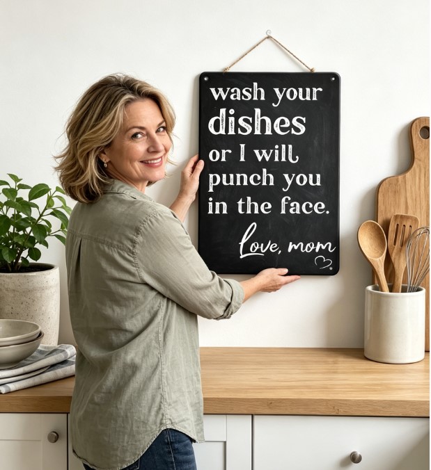 “Wash Your Dishes Or I’ll Punch You In The Face” Funny Metal Sign