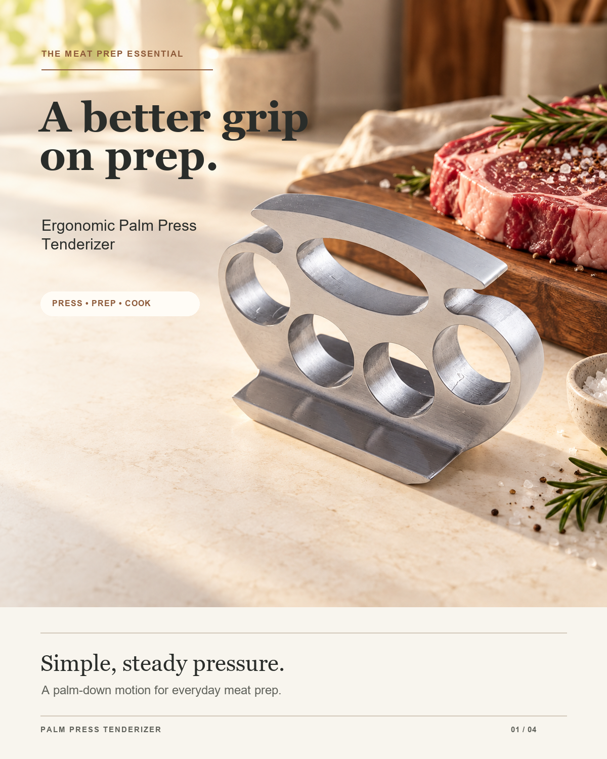 Ergonomic Palm Press Tenderizer