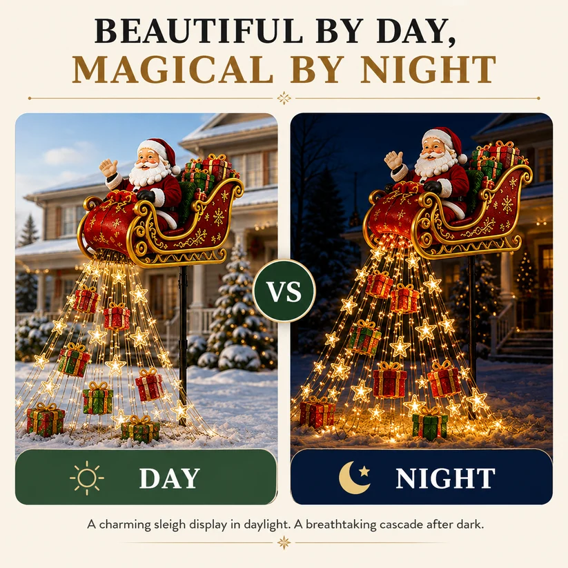 🎅✨ 2026 New Santa’s Flying Sleigh Gift Cascade – Solar Christmas Garden Light