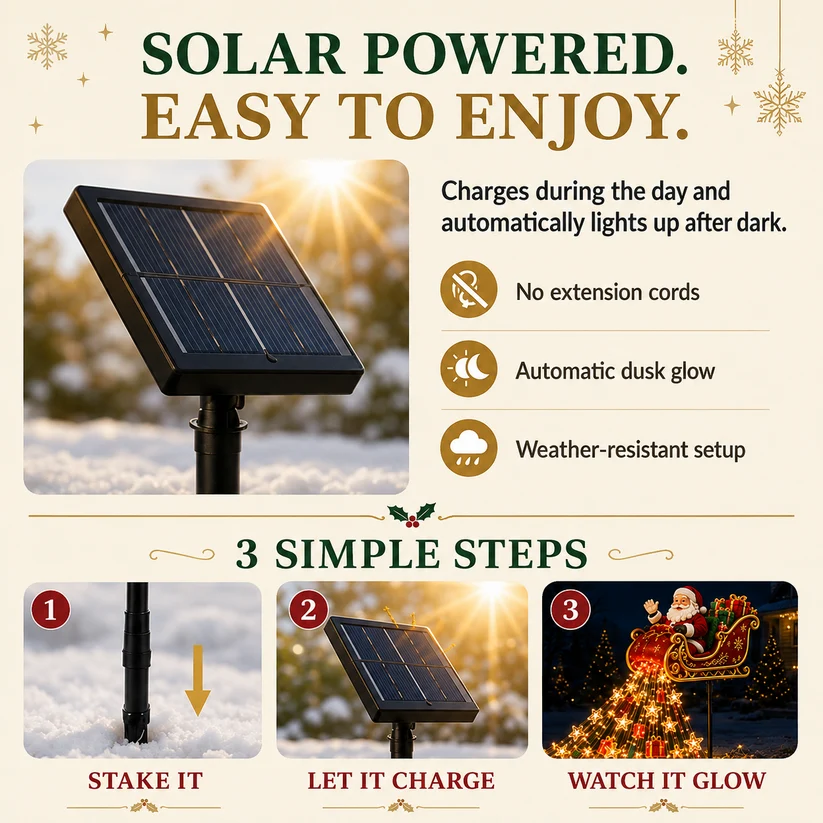 🎅✨ 2026 New Santa’s Flying Sleigh Gift Cascade – Solar Christmas Garden Light