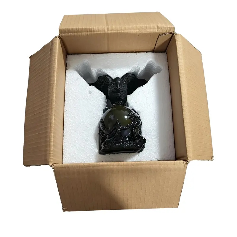 Gothic Glowing Ball Raven Statue