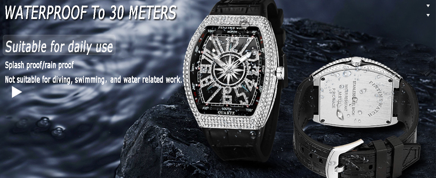 FANMIS Mens Skull Big Face Watches Rectangle Punk Diamond 