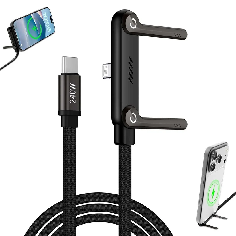 Fast-Charging Cable with Invisible Stand | USB-C & Lightning