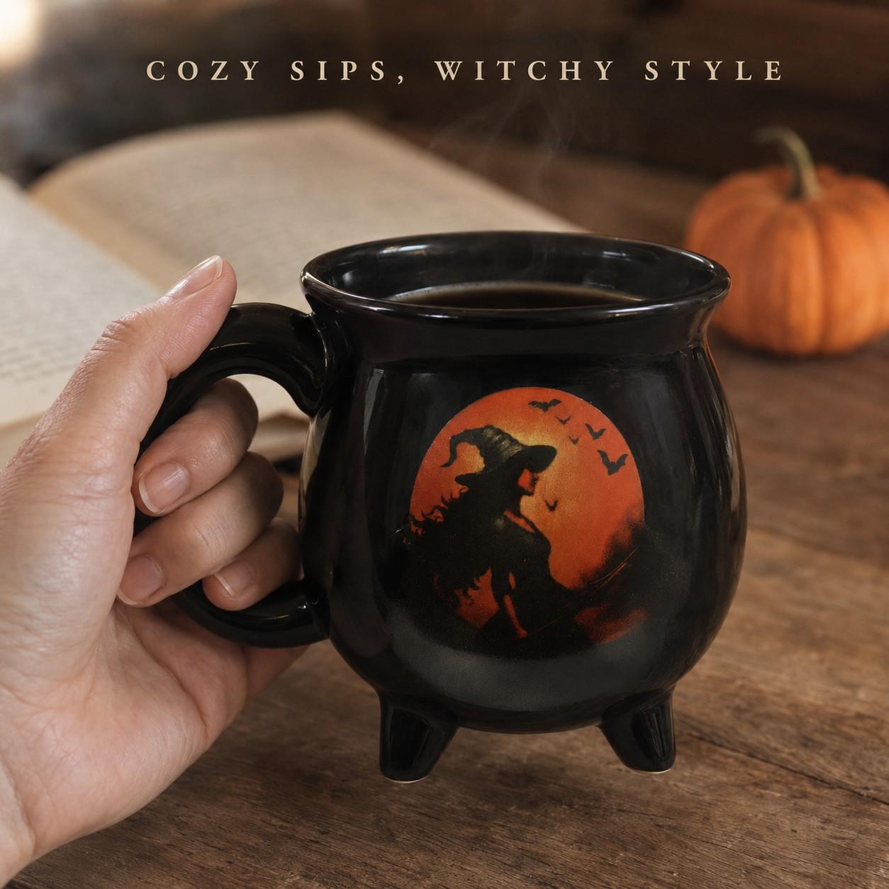 Moonlit Witch Cauldron Cup, Gothic Spooky Halloween Gift for Female Friends, Unique and Stylish Design, Perfect for Celebrations and Parties