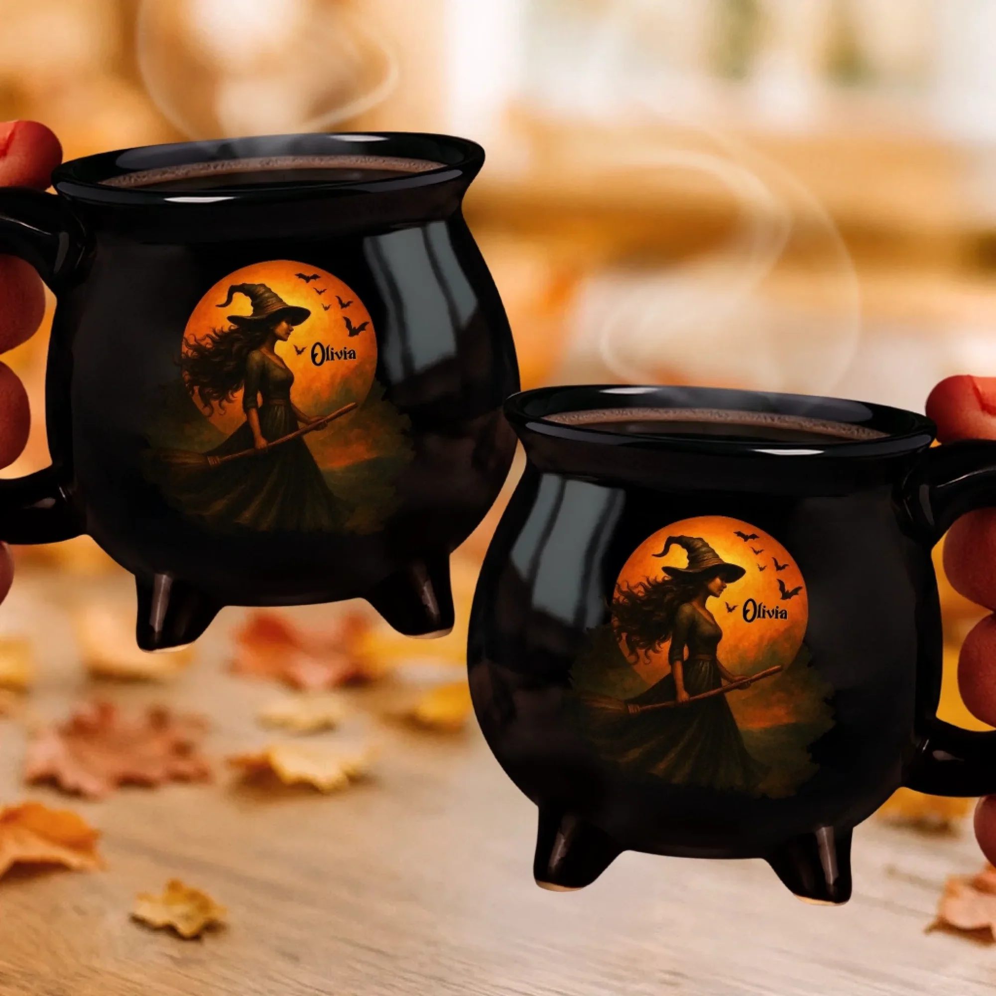 Custom Witch Cauldron Coffee Mug - Personalized Halloween Witchy Gifts For Besties, Sisters, BFF, Family, Yourself - Witching You A Wicked Brew