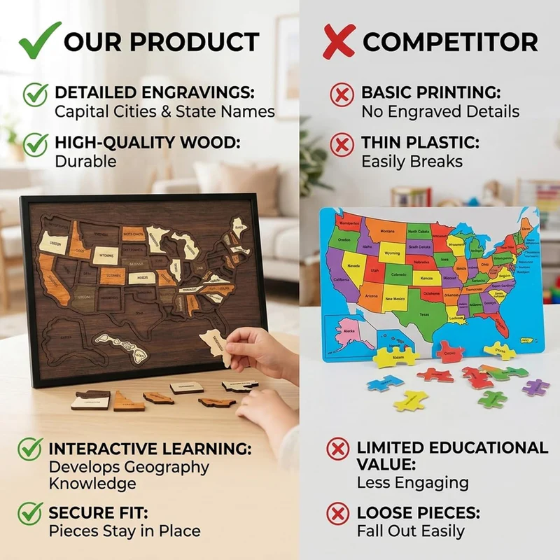 USA Wooden Travel Map Puzzle for Adventure Lovers (2026)
