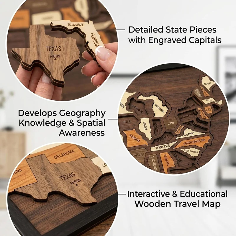 USA Wooden Travel Map Puzzle for Adventure Lovers (2026)