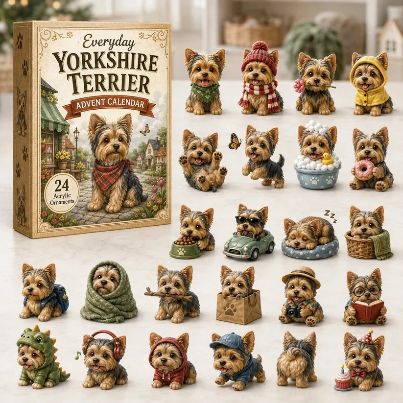 🐾Yorkshire Terrier Advent Calendar – 24 Unique Yorkie Acrylic Ornaments & Daily Christmas Surprises