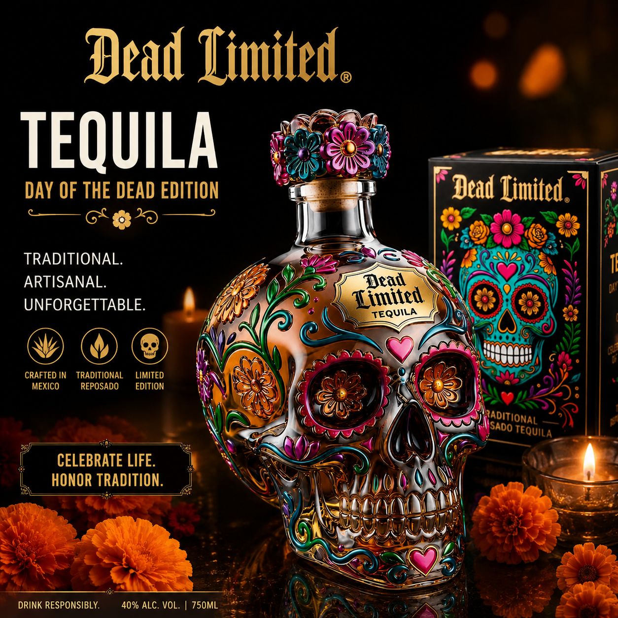 🔥Last Day 49% OFF 🔥 - 🍷Limited edition Day of the Dead tequila bottle🎁