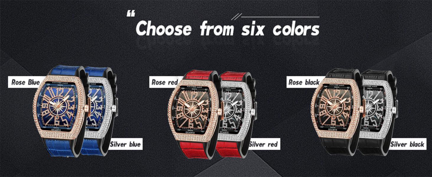 FANMIS Mens Skull Big Face Watches Rectangle Punk Diamond 