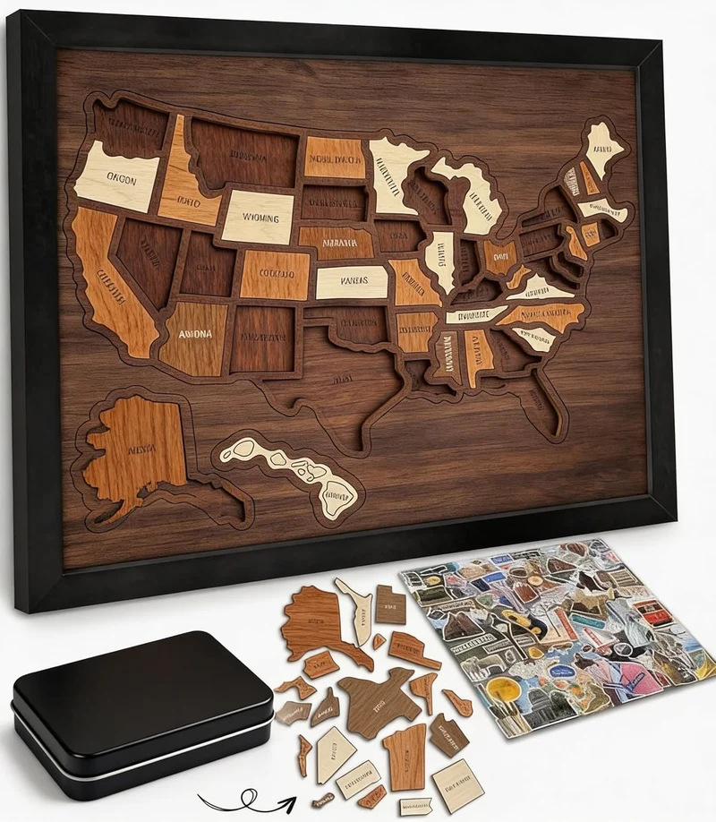 USA Wooden Travel Map Puzzle for Adventure Lovers (2026)