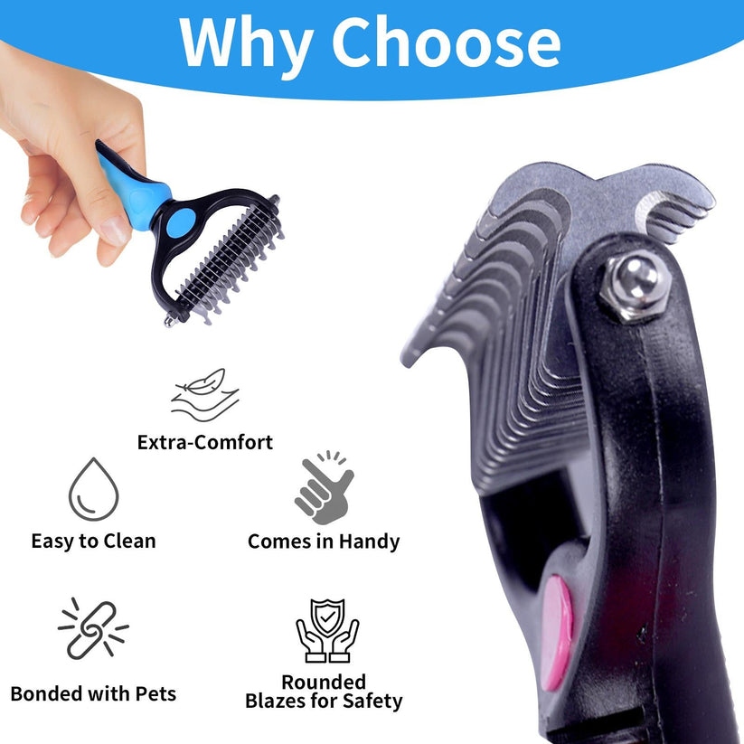 🐾Double-Sided Pet Grooming Brush – Hurtless Shedding & Dematting Undercoat Rake for Dogs and Cats